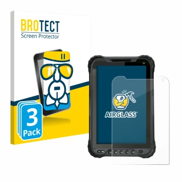 Front side of a product packaging with the brand logo BROTECT. Next to it is the device Unitech TB85 Plus shown with the corre