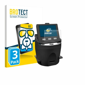 Front side of a product packaging with the brand logo BROTECT. Next to it is the device Kodak SCANZA shown with the correspond