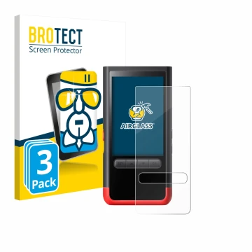 Front side of a product packaging with the brand logo BROTECT. Next to it is the device ThermoMaven P2 shown with the correspo