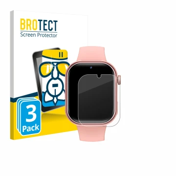 Front side of a product packaging with the brand logo BROTECT. Next to it is the device Naixues Kids Smartwatch GPS shown with