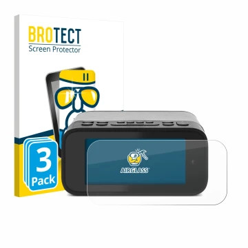 Front side of a product packaging with the brand logo BROTECT. Next to it is the device TechniSat Digitradio 52 BT shown with 
