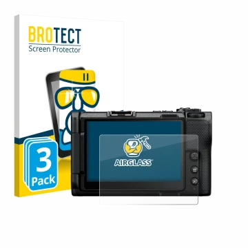 Front side of a product packaging with the brand logo BROTECT. Next to it is the device Nikon ZR 2025 shown with the correspon