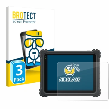 Front side of a product packaging with the brand logo BROTECT. Next to it is the device Autel MaxiCOM Ultra Lite shown with th