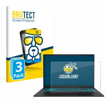 Front side of a product packaging with the brand logo BROTECT. Next to it is the device ASUS V16 V3607 shown with the correspo