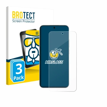 Front side of a product packaging with the brand logo BROTECT. Next to it is the device Oppo F31 Pro shown with the correspond