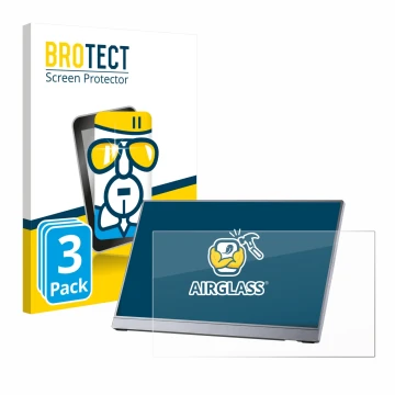 Front side of a product packaging with the brand logo BROTECT. Next to it is the device Arzopa Z3FC 16.1