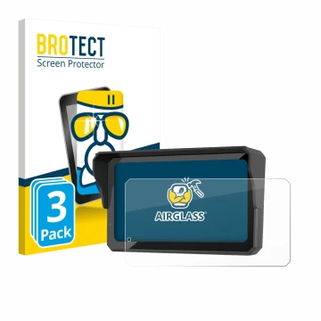 Front side of a product packaging with the brand logo BROTECT. Next to it is the device Carpuride W602BS shown with the corres