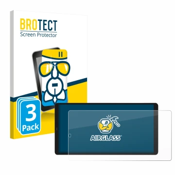 Front side of a product packaging with the brand logo BROTECT. Next to it is the device Shelly Wall Display X2i shown with the