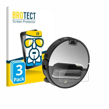 Front side of a product packaging with the brand logo BROTECT. Next to it is the device Roborock Saros Z70 shown with the corr