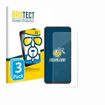 Front side of a product packaging with the brand logo BROTECT. Next to it is the device Cubot Note 60 shown with the correspon