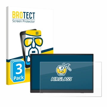Front side of a product packaging with the brand logo BROTECT. Next to it is the device Acer PM191QEbmiuux shown with the corr