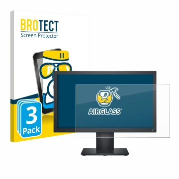 Front side of a product packaging with the brand logo BROTECT. Next to it is the device Dell E1920H shown with the correspondi