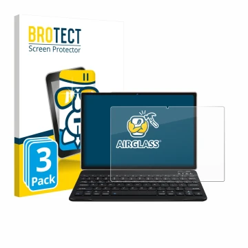 Front side of a product packaging with the brand logo BROTECT. Next to it is the device DEERTiME E9 10.1