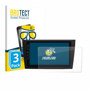 Front side of a product packaging with the brand logo BROTECT. Next to it is the device Dynavin D8-DF31 9