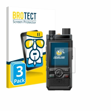 Front side of a product packaging with the brand logo BROTECT. Next to it is the device Hytera P50 shown with the correspondin