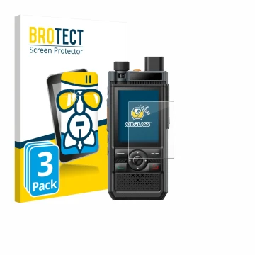 Front side of a product packaging with the brand logo BROTECT. Next to it is the device Hytera P50 Pro shown with the correspo