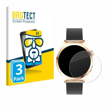 Front side of a product packaging with the brand logo BROTECT. Next to it is the device Niolina Smartwatch 1.27