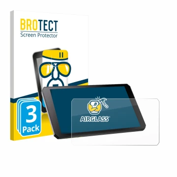 Front side of a product packaging with the brand logo BROTECT. Next to it is the device RiderNav R7M shown with the correspond