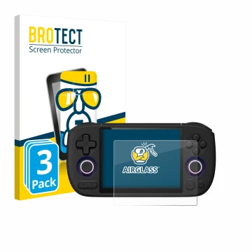 Front side of a product packaging with the brand logo BROTECT. Next to it is the device Ayaneo Pocket Air Mini shown with the 