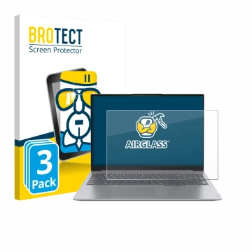 Front side of a product packaging with the brand logo BROTECT. Next to it is the device Lenovo ThinkBook 16 Gen 7+ shown with 