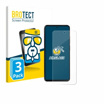 Front side of a product packaging with the brand logo BROTECT. Next to it is the device Motorola Moto G17 Power shown with the