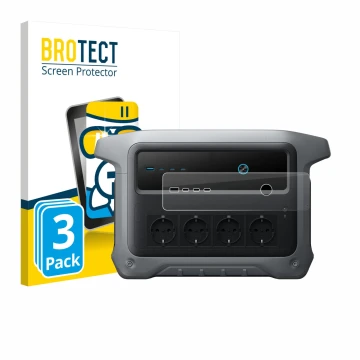 Front side of a product packaging with the brand logo BROTECT. Next to it is the device Anker SOLIX C1000 Gen 2 shown with the