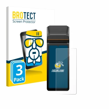 Front side of a product packaging with the brand logo BROTECT. Next to it is the device Sunmi V3 A13 shown with the correspond