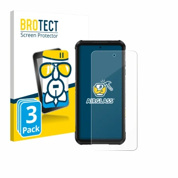 Front side of a product packaging with the brand logo BROTECT. Next to it is the device Ulefone RugOne Xever 7 Pro shown with 