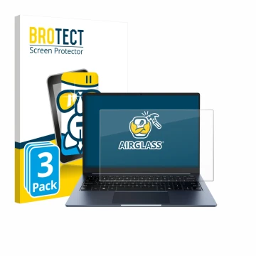 Front side of a product packaging with the brand logo BROTECT. Next to it is the device Chuwi CoreBook Air 14