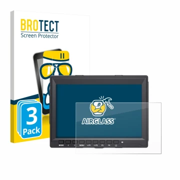 Front side of a product packaging with the brand logo BROTECT. Next to it is the device Feelworld FW759 7