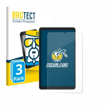 Front side of a product packaging with the brand logo BROTECT. Next to it is the device Chuwi AuPad Mini shown with the corres