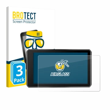 Front side of a product packaging with the brand logo BROTECT. Next to it is the device Garmin zumo XT3 4.7