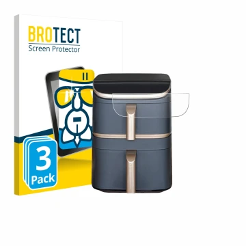 Front side of a product packaging with the brand logo BROTECT. Next to it is the device Cosori Turbo Tower Pro shown with the 