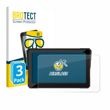 Front side of a product packaging with the brand logo BROTECT. Next to it is the device Carpuride W702 Plus 7