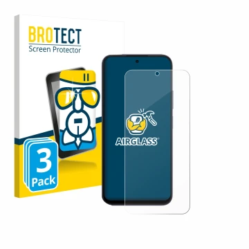 Front side of a product packaging with the brand logo BROTECT. Next to it is the device Oppo A6x 4G shown with the correspondi