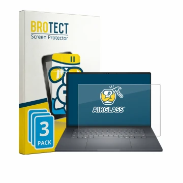 Front side of a product packaging with the brand logo BROTECT. Next to it is the device Dell Pro Precision 7 Series 16 shown w
