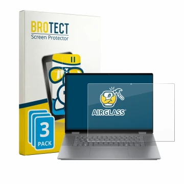 Front side of a product packaging with the brand logo BROTECT. Next to it is the device HP OmniBook X Flip 2-in-1 AI 16-cc0796