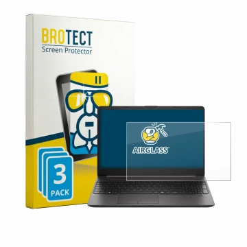 Front side of a product packaging with the brand logo BROTECT. Next to it is the device HP EliteBook 250RT G9 shown with the c
