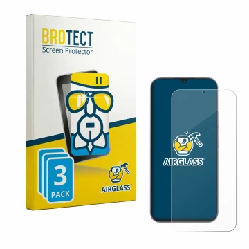Front side of a product packaging with the brand logo BROTECT. Next to it is the device realme C100i shown with the correspond