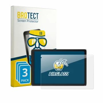 Front side of a product packaging with the brand logo BROTECT. Next to it is the device Laptok Tablet 10.1