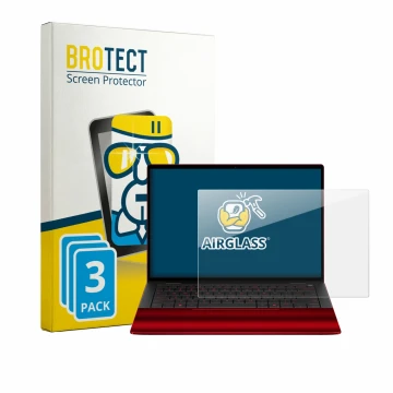 Front side of a product packaging with the brand logo BROTECT. Next to it is the device HP Scuderia Ferrari Notebook shown wit