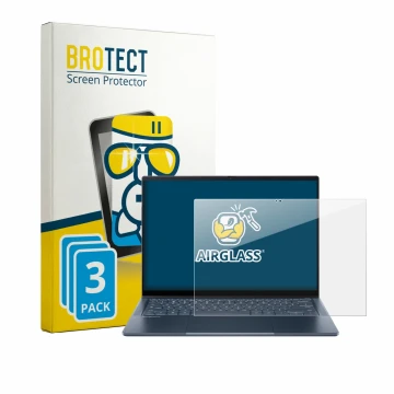 Front side of a product packaging with the brand logo BROTECT. Next to it is the device Acer Googlebook 14 shown with the corr
