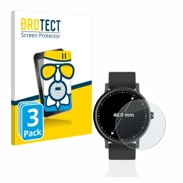 Front side of a product packaging with the brand logo BROTECT. Next to it is the device Watches (Circular, ø: 40 mm) shown wit
