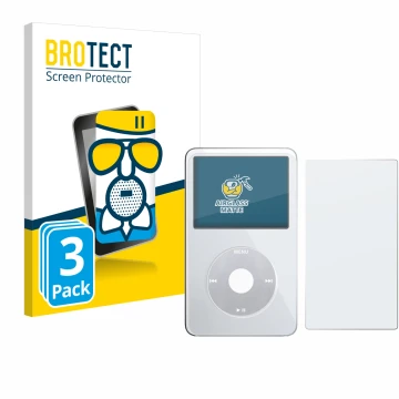 Front side of a product packaging with the brand logo BROTECT. Next to it is the device Apple iPod Classic Video (Front+Back) 