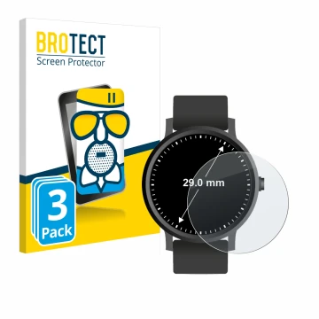 Front side of a product packaging with the brand logo BROTECT. Next to it is the device Watches (Circular, ø: 29 mm) shown wit