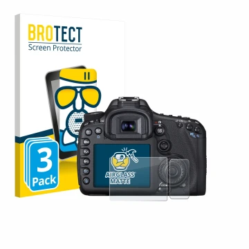 Front side of a product packaging with the brand logo BROTECT. Next to it is the device Canon EOS 7D shown with the correspond