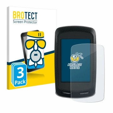 Front side of a product packaging with the brand logo BROTECT. Next to it is the device Garmin Edge 800 shown with the corresp