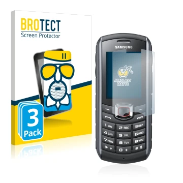 Front side of a product packaging with the brand logo BROTECT. Next to it is the device Samsung GT-B2710 shown with the corres