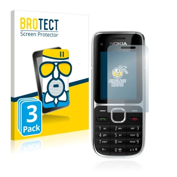 Front side of a product packaging with the brand logo BROTECT. Next to it is the device Nokia C2-01 shown with the correspondi