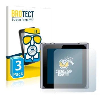 Front side of a product packaging with the brand logo BROTECT. Next to it is the device Apple iPod nano 2011 (6th. Gen.) shown